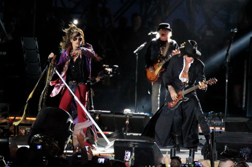 Vista del grupo estadounidense Aerosmith durante un concierto
